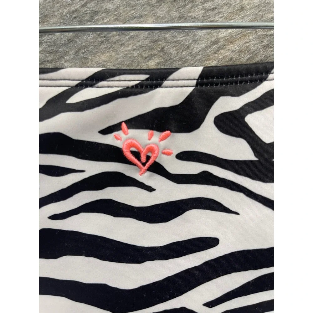 Justice Girls Zebra Print Fringe Bikini Set Neon Pink Black White Size 18